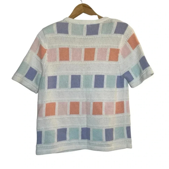 Christopher & Banks Short Sleeved Pastel Patchwork Sweater Medium Full Zip Beach - Picture 3 of 10
